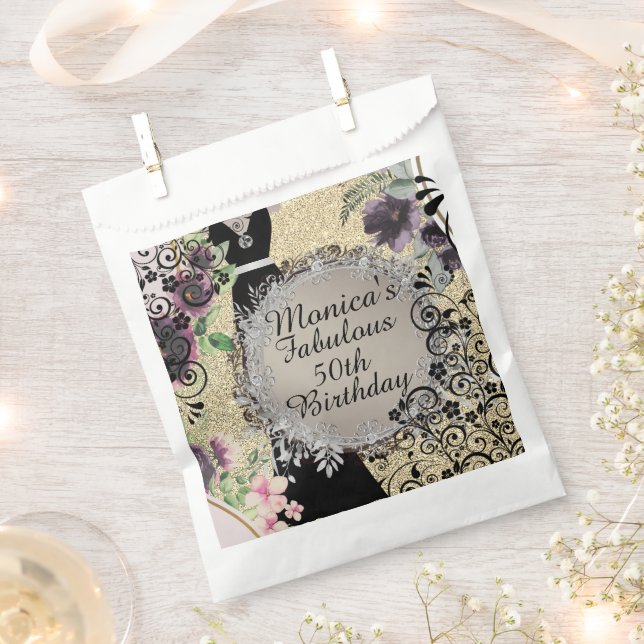Chic Elegant Fabulous 50th Birthday Customized    Favour Bag (Clipped)