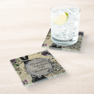 Chic Elegant Fabulous 50th Birthday Glass Coaster