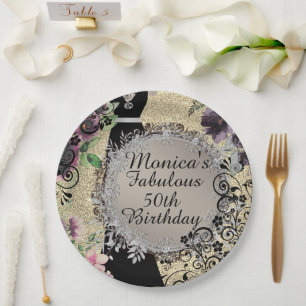 Chic Elegant Fabulous 50th Birthday Paper Plate