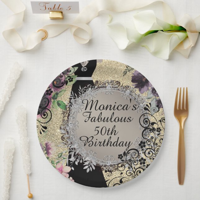 Chic Elegant Fabulous 50th Birthday      Paper Plate (Wedding)