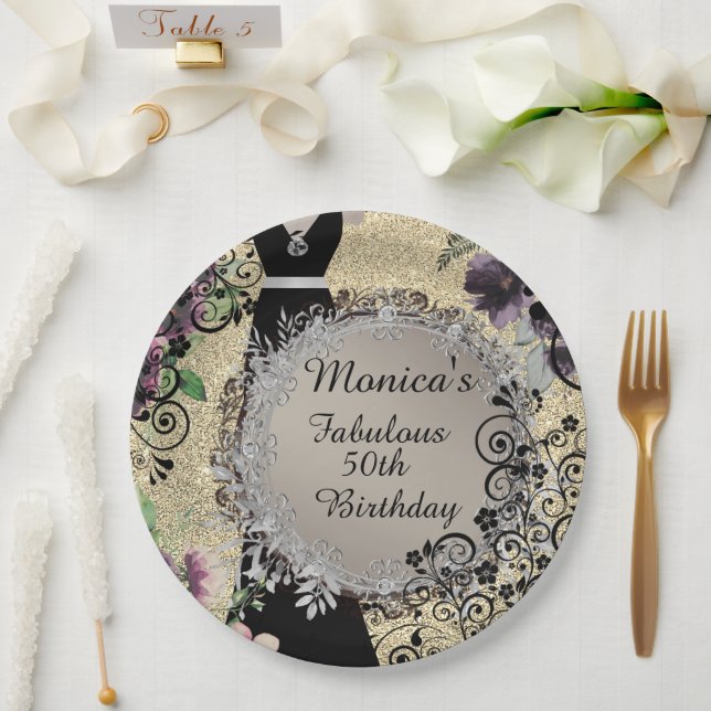 Chic Elegant Fabulous 50th Birthday Personalized Paper Plate (Wedding)