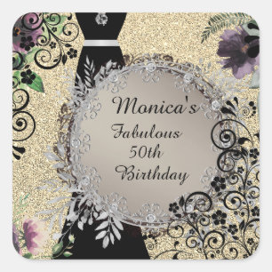Chic Elegant Fabulous 50th Birthday Square Sticker