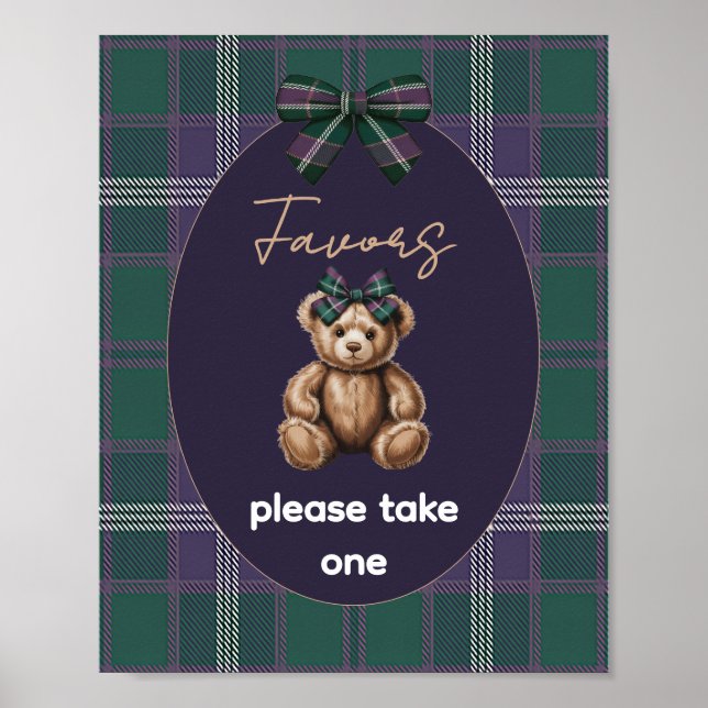Chic Elegant Fancy Bear Favor Sign (Front)