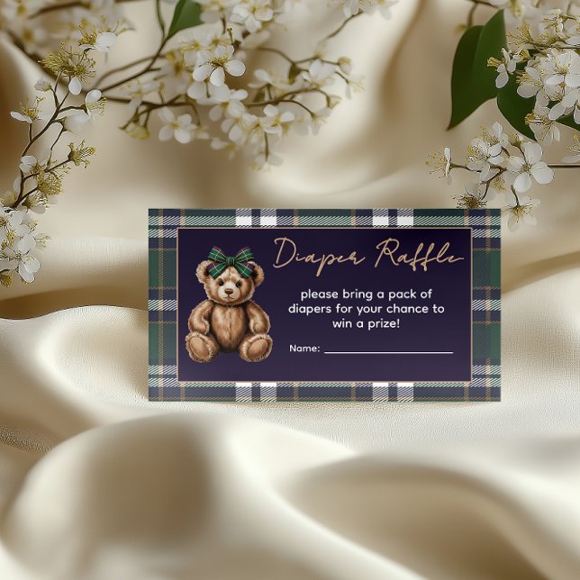 Chic elegant fancy girl bear theme diaper raffle enclosure card (Creator Uploaded)