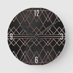 Chic & Elegant Faux Rose Gold Geometric Triangles Round Clock