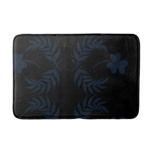 Chic Elegant floral Blue Black Bath Mat