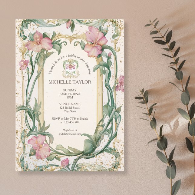 Chic Elegant Floral Blush Pink Art Nouveau  Invitation (Creator Uploaded)