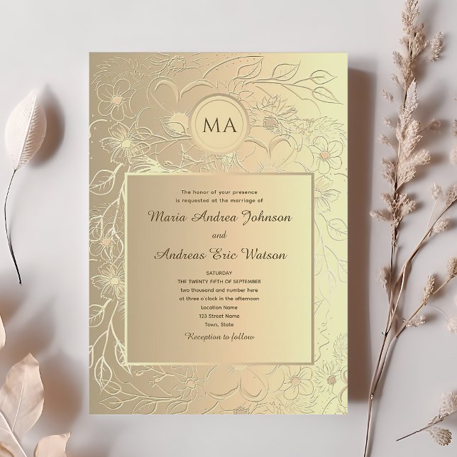 Chic Elegant Floral Gold Wedding Invitation (Creator Uploaded)