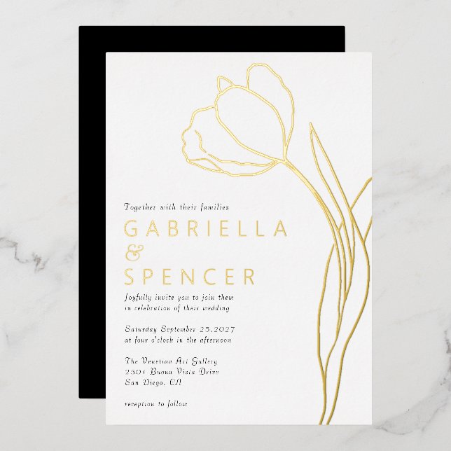 Chic Elegant Floral Tulip Gold Wedding (Front/Back)