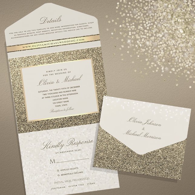 Chic Elegant Glitter Gold Wedding All In One Invitation (Creator Uploaded)