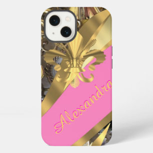 Chic elegant gold and pink bling personalized iPhone 13 case