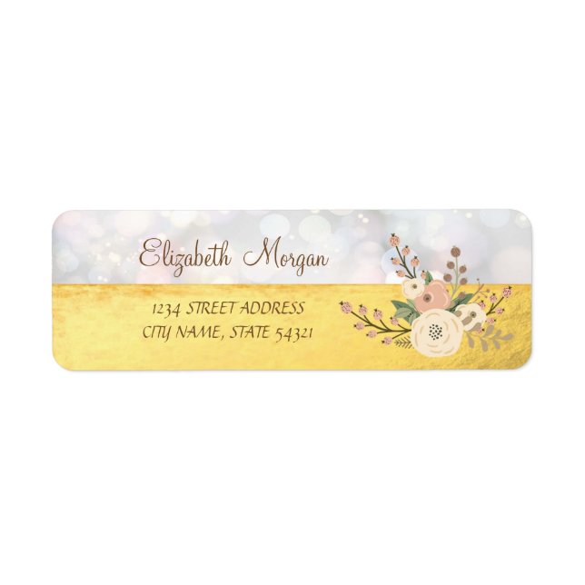 Chic Elegant,Gold,Bokeh Flower   Address Label (Front)