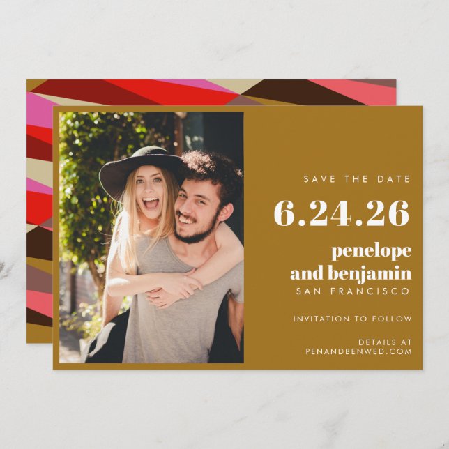 Chic Elegant Gold Bold Geometric Photo Wedding Save The Date (Front/Back)