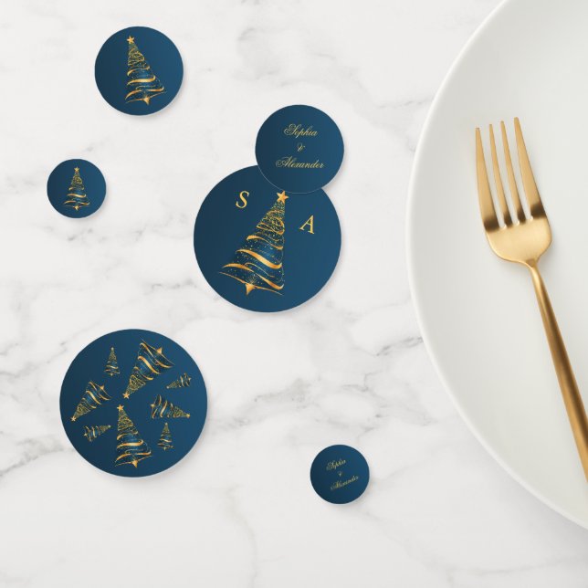Chic Elegant Gold Christmas Tree Monogram Wedding Confetti (Group)
