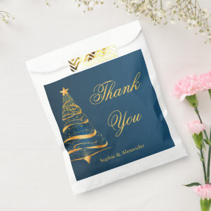 Chic Elegant Gold Christmas Tree Thank You Wedding Favour Bag