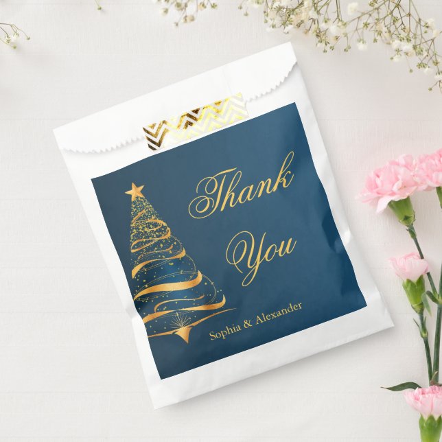 Chic Elegant Gold Christmas Tree Thank You Wedding Favour Bag (Sealed)