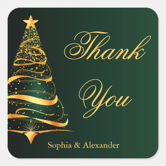 Chic Elegant Gold Christmas Tree Thank You Wedding Square Sticker (Front)