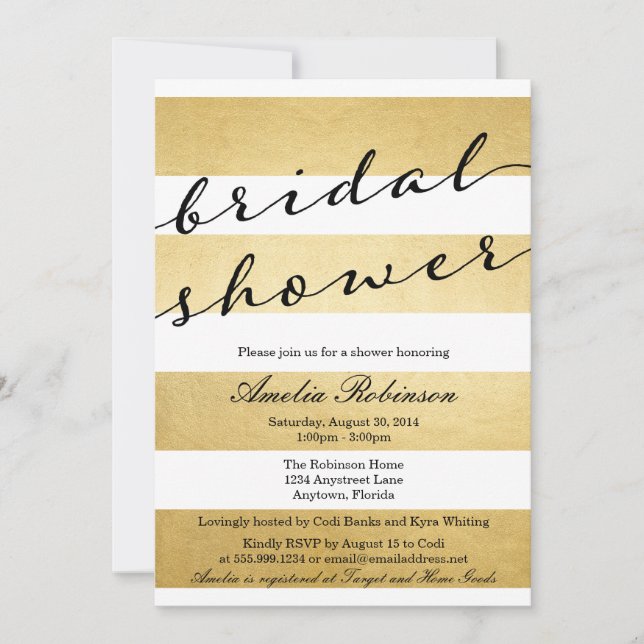 Chic Elegant Gold foil nuptiale invitation douche (Devant)