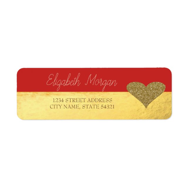 Chic Elegant,Gold,Glitter Heart  Address Label (Front)