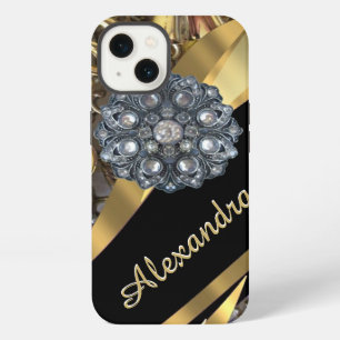 Chic elegant gold rhinestone bling personalized iPhone 13 case