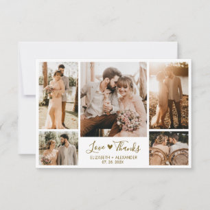 Chic Elegant Gold Script 5 Photo Collage Wedding Thank You Card