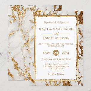 Chic Elegant Gold & White Marble Modern Wedding Invitation