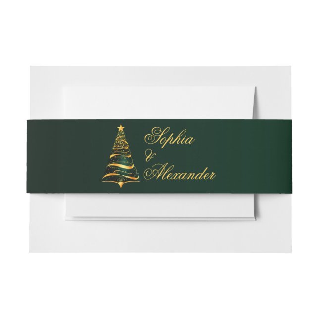Chic Elegant Golden Christmas Tree Wedding Invitation Belly Band (Front Example)