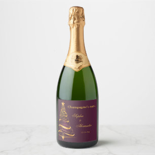 Chic Elegant Golden Christmas Tree Wedding Sparkling Wine Label