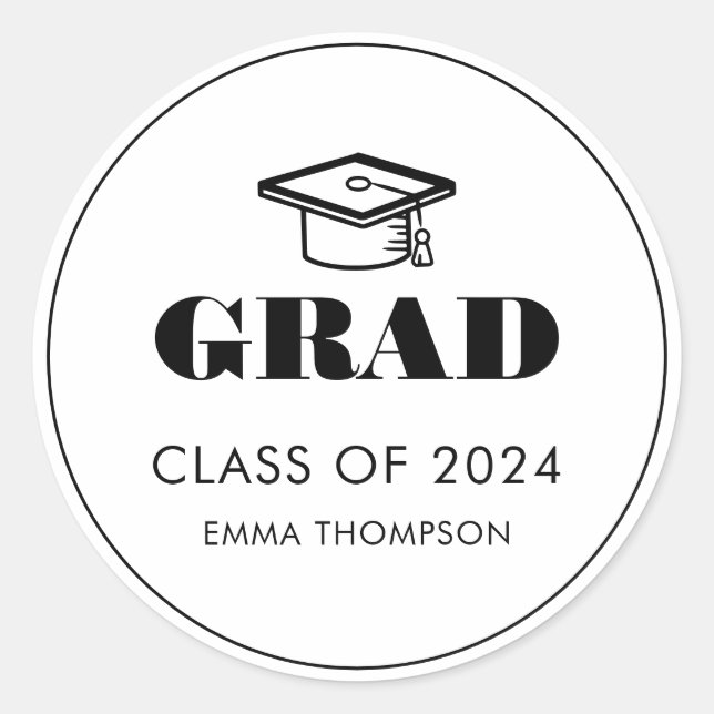 Chic Elegant Graduation Cap Class Year Classic Round Sticker (Front)