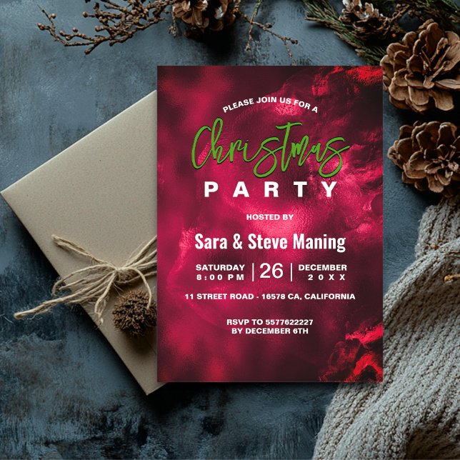Chic elegant green red marble art Christmas  Invitation (Creator Uploaded)