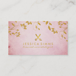chic elegant hair stylist hairstylist gold leaves business card
