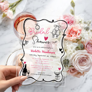 Chic Elegant Hand Drawn Bridal Shower Acrylic Invitations
