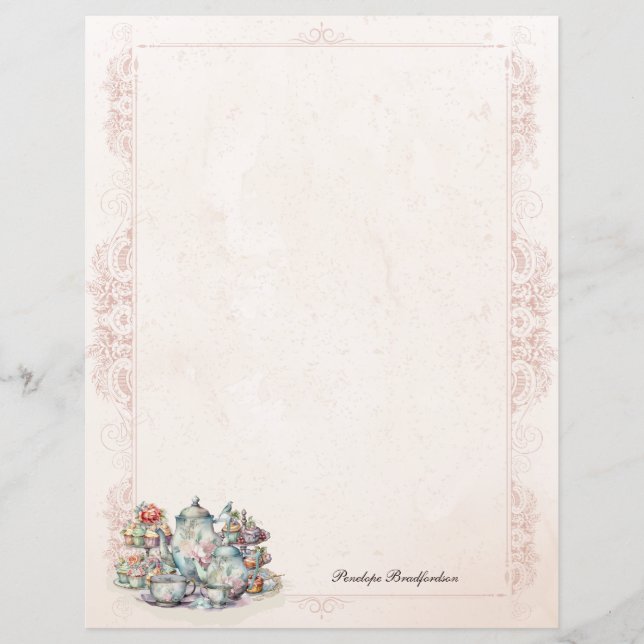 Chic Elegant High Tea Unlined Stationery Paper (Front)