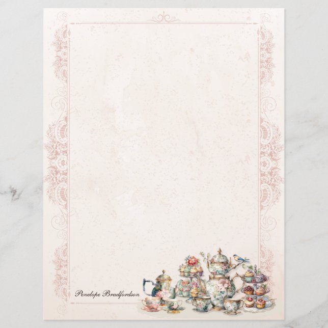 Chic Elegant High Tea Votre Nom Papier Papier (Devant)