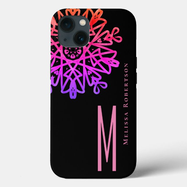 Chic Elegant Holography Pink Ornate Monogrammed Case-Mate iPhone Case (Back)