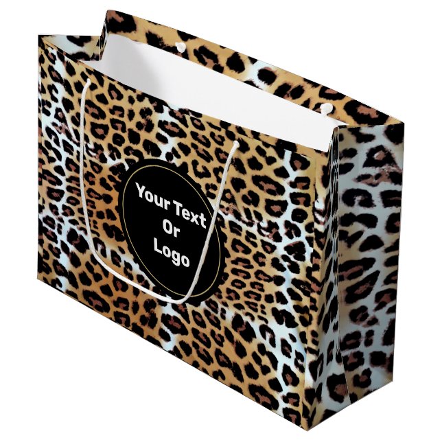 Chic Elegant Leopard Animal Print Personalized  Large Gift Bag (Front Angled)
