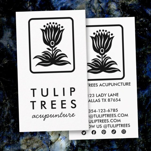Chic Elegant Logo Stylized Tulip Wellness Healer Business Card (Creator Uploaded)