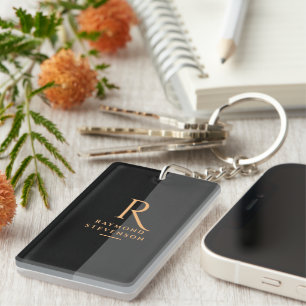 Chic Elegant Modern Black Gold Monogrammed Keychain