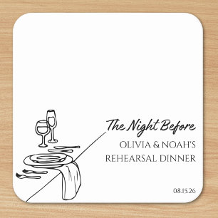 Chic Elegant Modern Personalized Rehearsal Dinner Square Paper Coaster