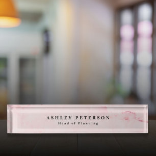 Chic Elegant Modern Pink Marble Personalized Nameplate