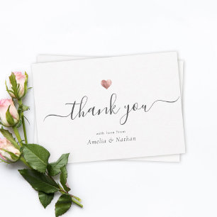 Chic Elegant Modern Script Rose Gold Heart Thank You Card