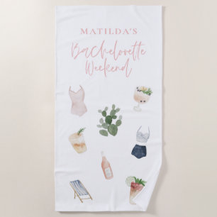 Chic elegant modern watercolor drinks bachelorette beach towel
