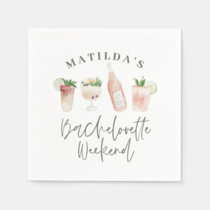 Chic elegant modern watercolor drinks bachelorette napkin
