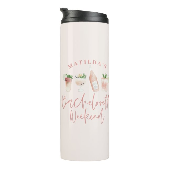 Chic elegant modern watercolor drinks bachelorette thermal tumbler (Rotated Right)