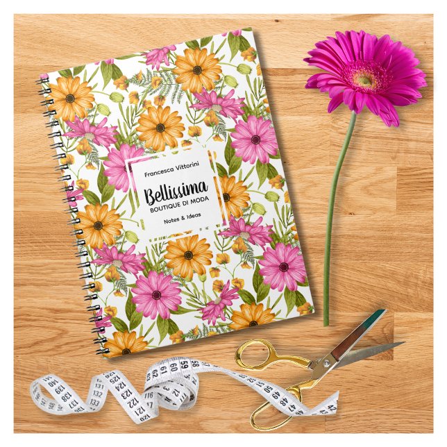 Chic Elegant Modern Yellow Pink Floral Business Notebook (Creator Uploaded)
