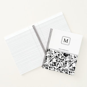 Chic Elegant Monogram Black White Flower Pattern Notebook