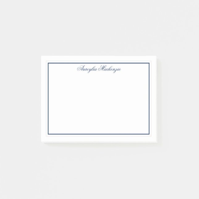 Chic Elegant Navy Blue and White Personalized Post-it Notes (Front)
