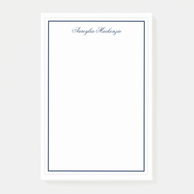 Chic Elegant Navy Blue Personalized Post-it Notes (Front)
