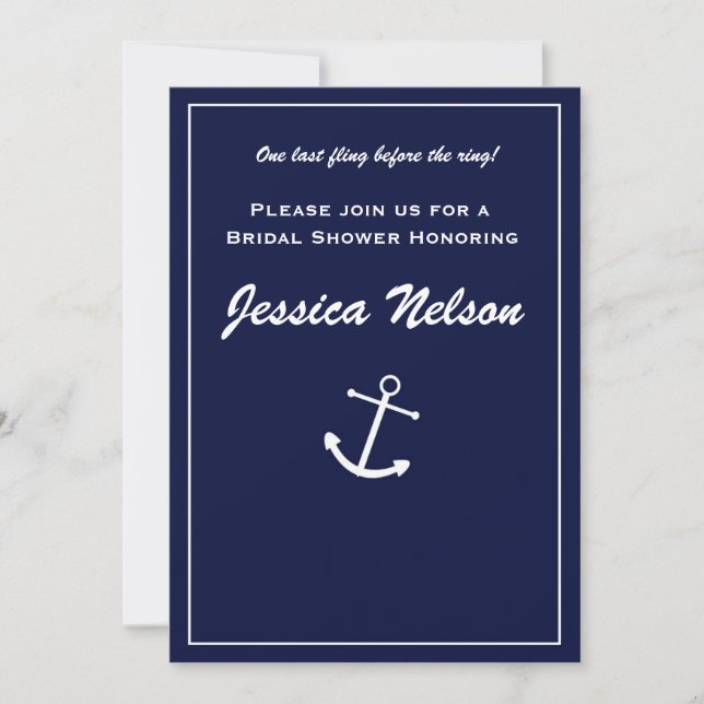 Chic Elegant Navy Blue White Nautical Invitation (Front)
