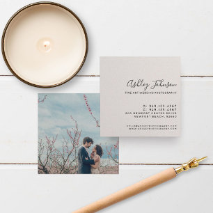 Chic Elegant Photographer Photo Typography Blush Square Business Card
